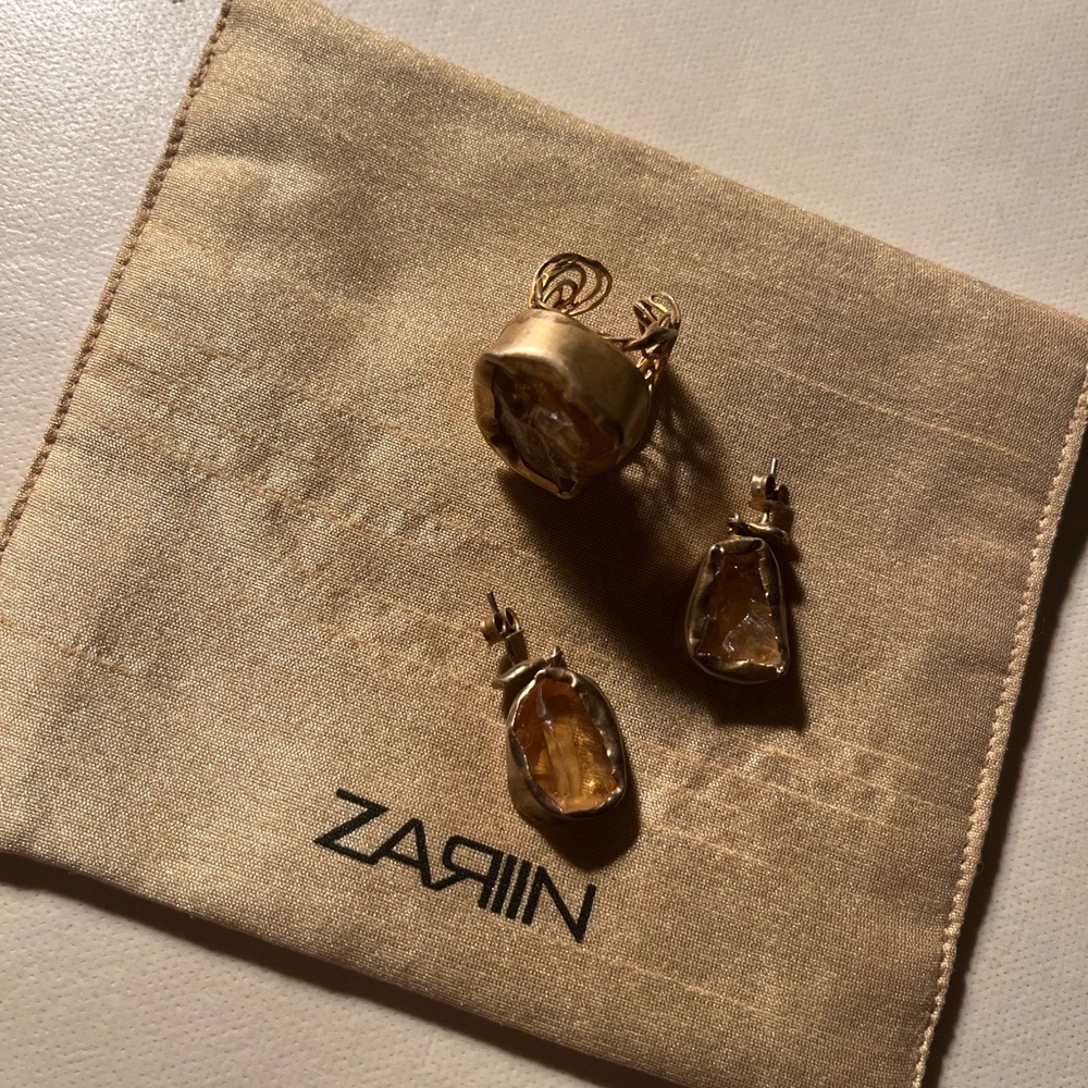 Mesh of Life Ring and earrings set with Citrine stone